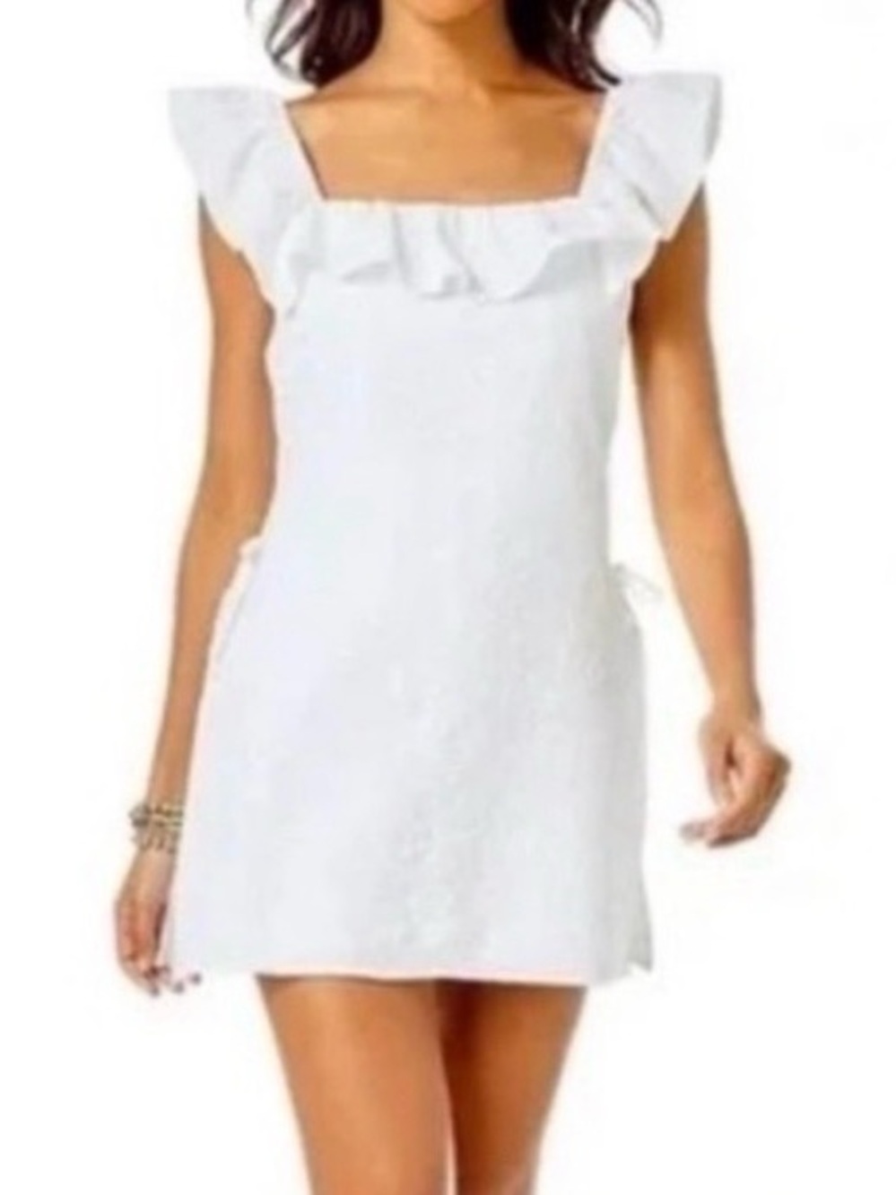 Lilly Pulitzer White Ruffle Square-Neck Romper Mini Dress NWOT